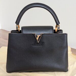 Louis Vuitton Taurillon Capucines PM Black Fuchsia